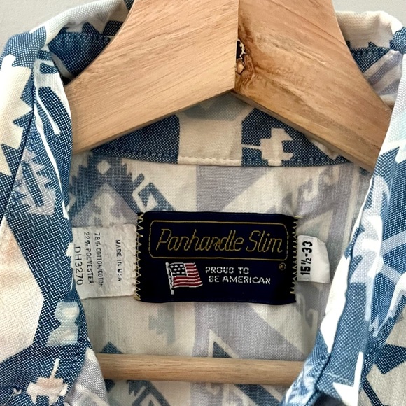 VTG Panhandle Slim Western Aztec Blue Pattern Button Shirt – Size 15.5 / 33 - Picture 3 of 3